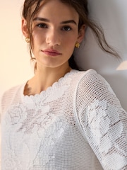 White/Cobalt Blue Floral Crochet Short Sleeve Crew Neck T-Shirts 2 Pack - Image 6 of 10