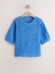 White/Cobalt Blue Floral Crochet Short Sleeve Crew Neck T-Shirts 2 Pack - Image 7 of 10