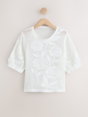 White/Cobalt Blue Floral Crochet Short Sleeve Crew Neck T-Shirts 2 Pack - Image 8 of 10