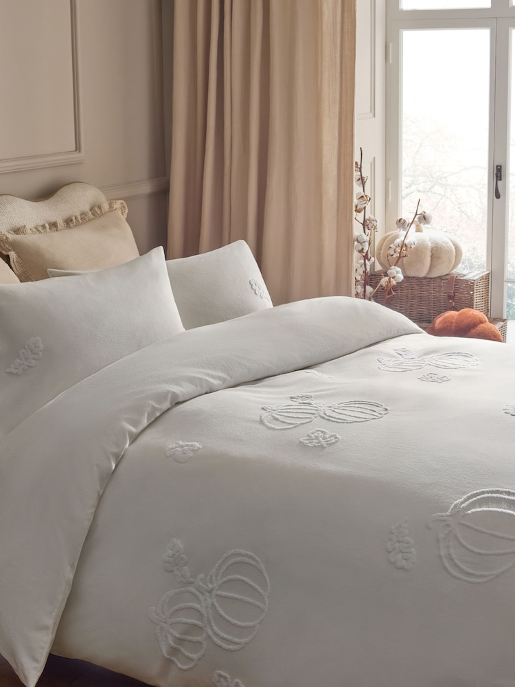 White Pumpkin Tufted Brushed Cotton Duvet Cover and Pillowcase Set - Image 1 of 4
