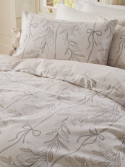 Natural Bow Foliage Brushed Cotton Duvet Cover and Pillowcase Set - Image 1 of 13