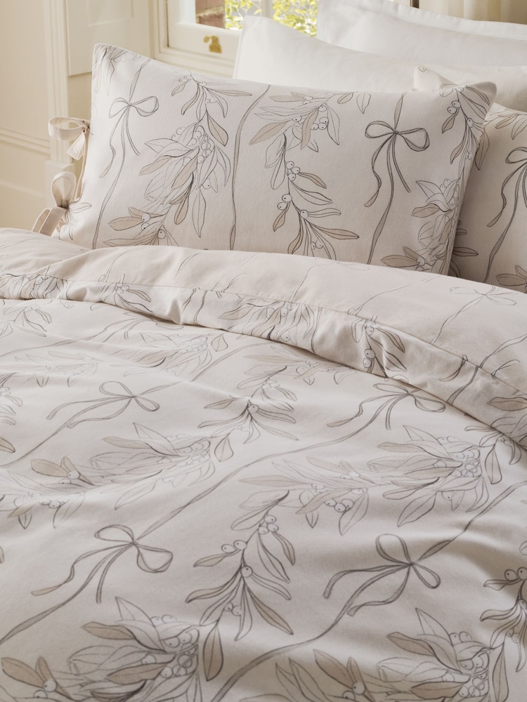 Natural Bow Foliage Brushed Cotton Duvet Cover and Pillowcase Set - Image 1 of 13 Natural Bow Foliage Brushed Cotton Duvet Cover and Pillowcase Set - Image 1 of 13