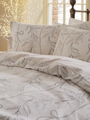 Natural Bow Foliage Brushed Cotton Duvet Cover and Pillowcase Set - Image 10 of 13