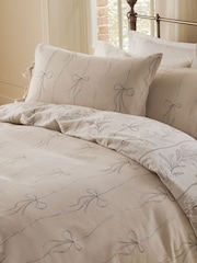 Natural Bow Foliage Brushed Cotton Duvet Cover and Pillowcase Set - Image 2 of 13
