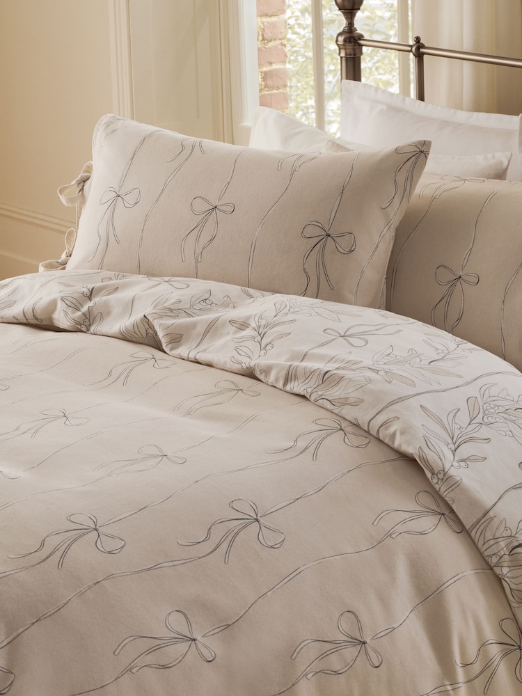 Natural Bow Foliage Brushed Cotton Duvet Cover and Pillowcase Set - Image 2 of 13 Natural Bow Foliage Brushed Cotton Duvet Cover and Pillowcase Set - Image 2 of 13