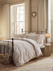 Natural Bow Foliage Brushed Cotton Duvet Cover and Pillowcase Set - Image 6 of 13