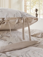 Natural Bow Foliage Brushed Cotton Duvet Cover and Pillowcase Set - Image 7 of 13