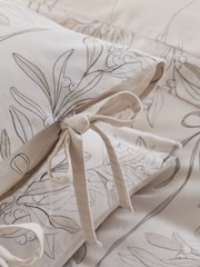 Natural Bow Foliage Brushed Cotton Duvet Cover and Pillowcase Set - Image 8 of 13