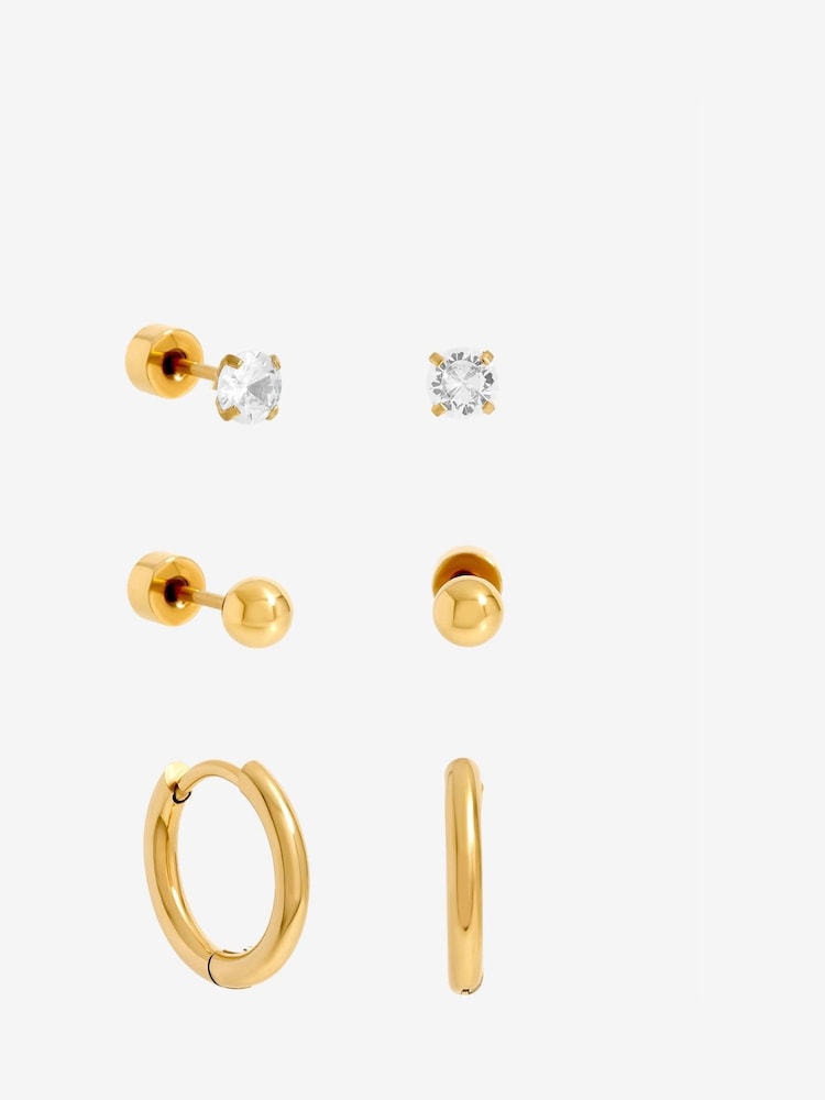 Jon Richard Gold Plated Waterproof Basic Earrings - Pack of 3 - Image 1 of 1 Jon Richard Gold Plated Waterproof Basic Earrings - Pack of 3 - Image 1 of 1