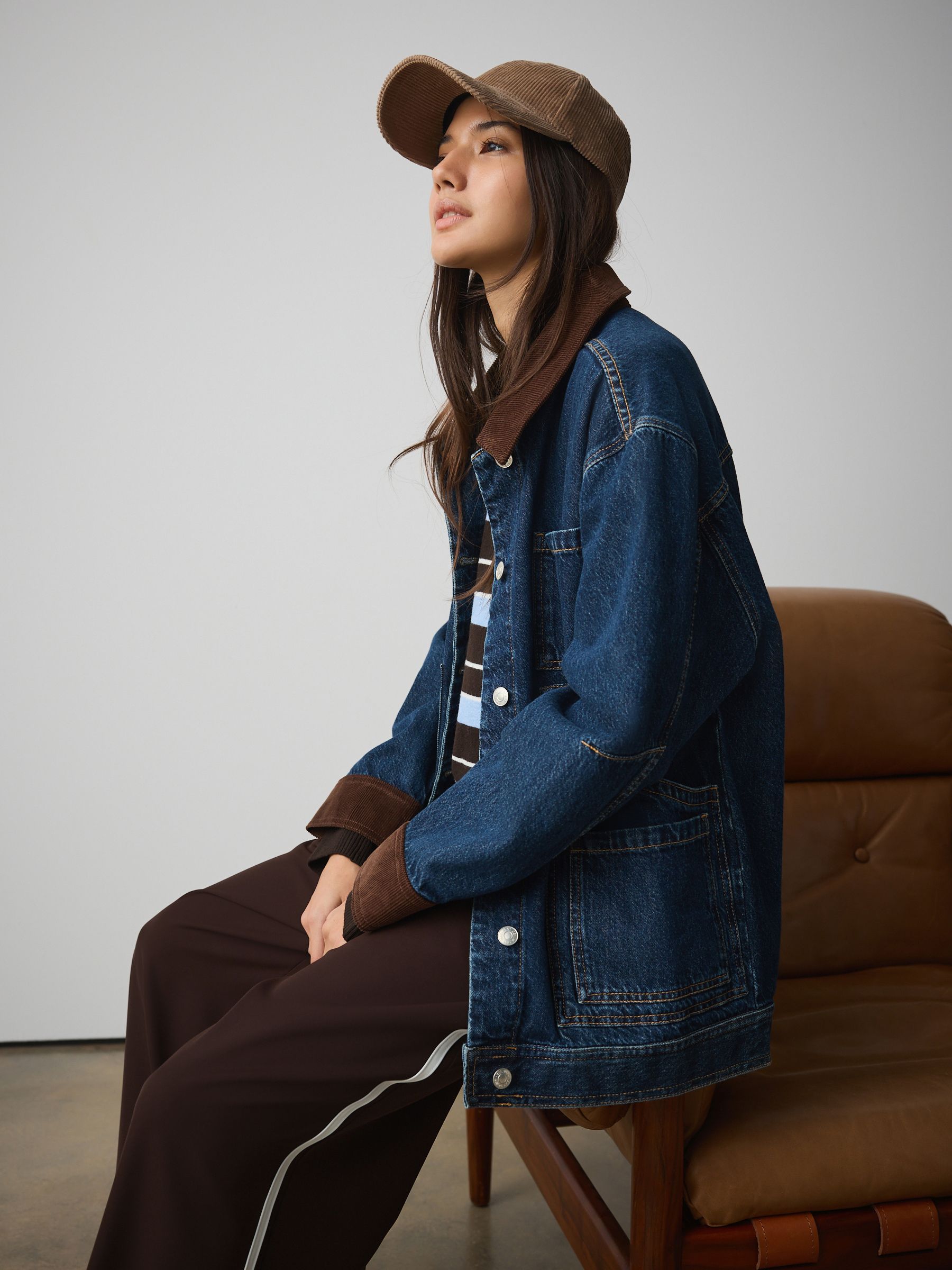 Buy Mid Blue Denim Cord Collar Denim Barn Jacket from Next USA