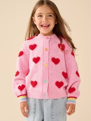 Little Bird by Jools Oliver Pink & Red Fluffy Heart Cardigan - Image 1 of 11