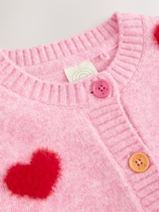 Little Bird by Jools Oliver Pink & Red Fluffy Heart Cardigan - Image 10 of 11