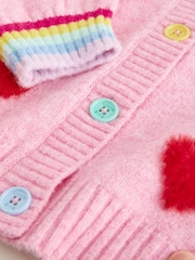 Little Bird by Jools Oliver Pink & Red Fluffy Heart Cardigan - Image 11 of 11