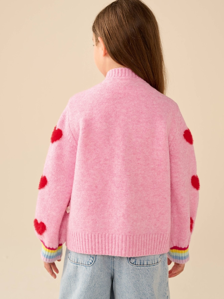 Little Bird by Jools Oliver Pink & Red Fluffy Heart Cardigan - Image 2 of 11 Little Bird by Jools Oliver Pink & Red Fluffy Heart Cardigan - Image 2 of 11