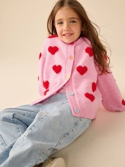 Little Bird by Jools Oliver Pink & Red Fluffy Heart Cardigan - Image 3 of 11