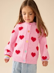 Little Bird by Jools Oliver Pink & Red Fluffy Heart Cardigan - Image 4 of 11