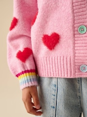 Little Bird by Jools Oliver Pink & Red Fluffy Heart Cardigan - Image 5 of 11