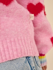 Little Bird by Jools Oliver Pink & Red Fluffy Heart Cardigan - Image 6 of 11