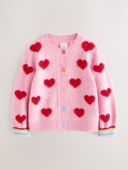 Little Bird by Jools Oliver Pink & Red Fluffy Heart Cardigan - Image 7 of 11