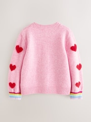 Little Bird by Jools Oliver Pink & Red Fluffy Heart Cardigan - Image 8 of 11