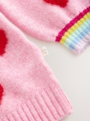 Little Bird by Jools Oliver Pink & Red Fluffy Heart Cardigan - Image 9 of 11