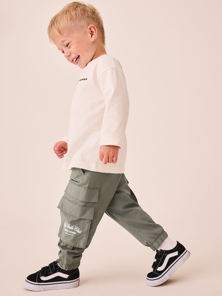 Olive Green Wide Leg Cargo Trousers (3mths-7yrs) - Image 2 of 9