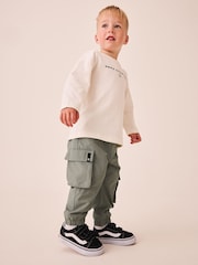 Olive Green Wide Leg Cargo Trousers (3mths-7yrs) - Image 4 of 9