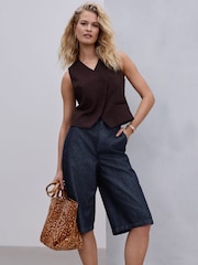 Rinse Blue Pleat Front Denim Jort Shorts - Image 1 of 9