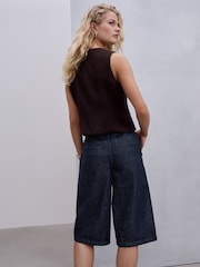 Rinse Blue Pleat Front Denim Jort Shorts - Image 5 of 9