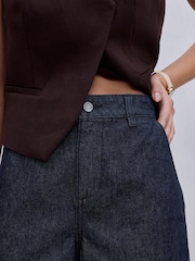 Rinse Blue Pleat Front Denim Jort Shorts - Image 6 of 9