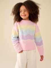 Little Bird by Jools Oliver Pointelle Rainbow Wave Knitted Jumper - Image 1 of 6