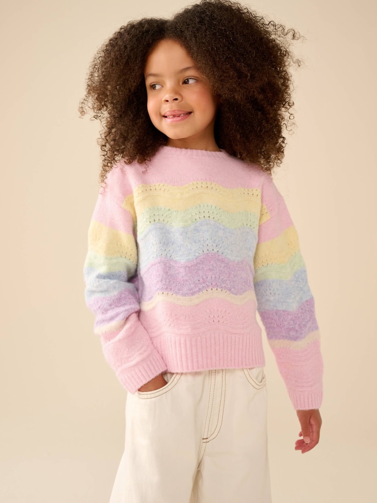 Little Bird by Jools Oliver Pointelle Rainbow Wave Knitted Jumper - Image 1 of 6