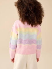 Little Bird by Jools Oliver Pointelle Rainbow Wave Knitted Jumper - Image 2 of 6