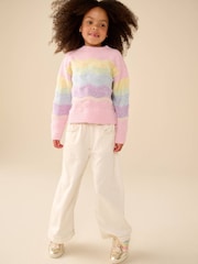 Little Bird by Jools Oliver Pointelle Rainbow Wave Knitted Jumper - Image 3 of 6