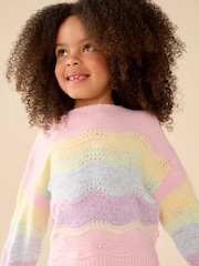 Little Bird by Jools Oliver Pointelle Rainbow Wave Knitted Jumper - Image 4 of 6