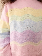 Little Bird by Jools Oliver Pointelle Rainbow Wave Knitted Jumper - Image 5 of 6
