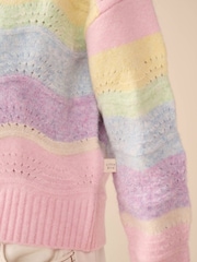 Little Bird by Jools Oliver Pointelle Rainbow Wave Knitted Jumper - Image 6 of 6