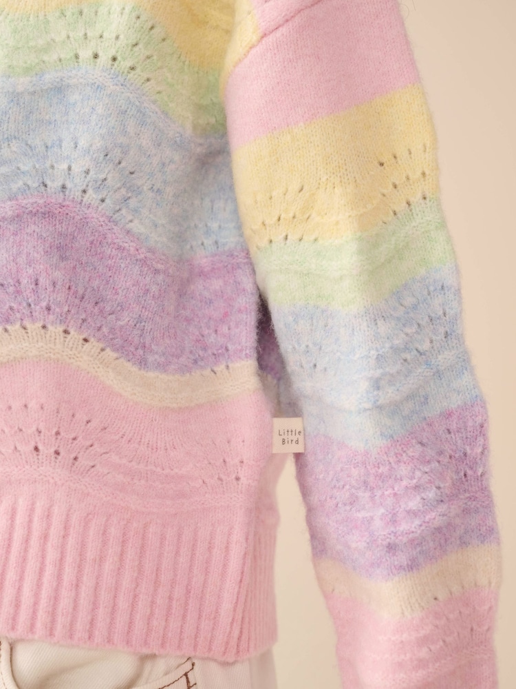 Little Bird by Jools Oliver Pointelle Rainbow Wave Knitted Jumper - Image 6 of 6
