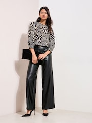 Friends Like These Zebra Print 3/4 Sleeve Shirred Cuff Blouse - Image 2 of 5