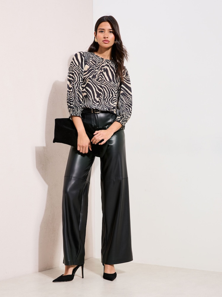 Friends Like These Zebra Print 3/4 Sleeve Shirred Cuff Blouse - Image 2 of 5 Friends Like These Zebra Print 3/4 Sleeve Shirred Cuff Blouse - Image 2 of 5