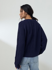 Little Bird by Jools Oliver Navy Blue Cable Cardigan - Image 4 of 8