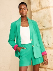 Love & Roses Bright Green Linen Look Colourflash Blazer - Image 1 of 4