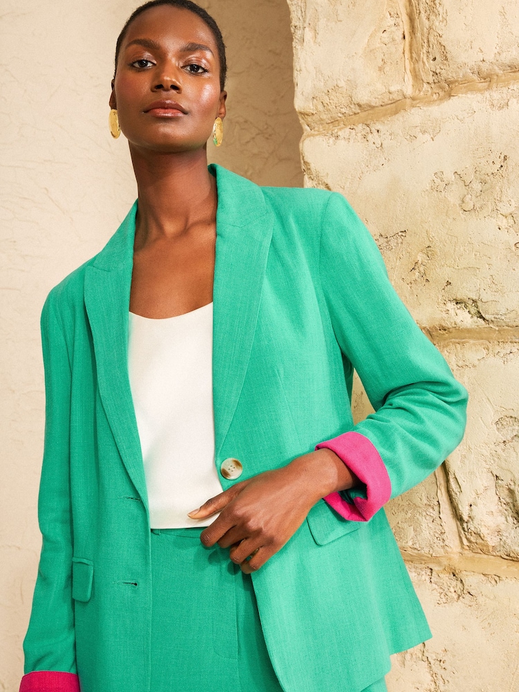 Love & Roses Bright Green Linen Look Colourflash Blazer - Image 2 of 4
