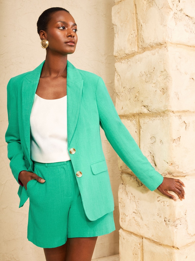Love & Roses Bright Green Linen Look Colourflash Blazer - Image 4 of 4