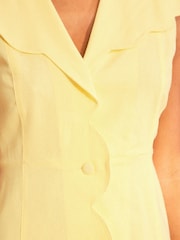Love & Roses Yellow Linen Look Scallop Collar Mini Dress - Image 4 of 4