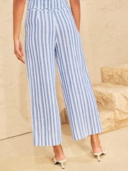 Love & Roses Blue Linen Look Striped Wide Crop Trousers - Image 4 of 4