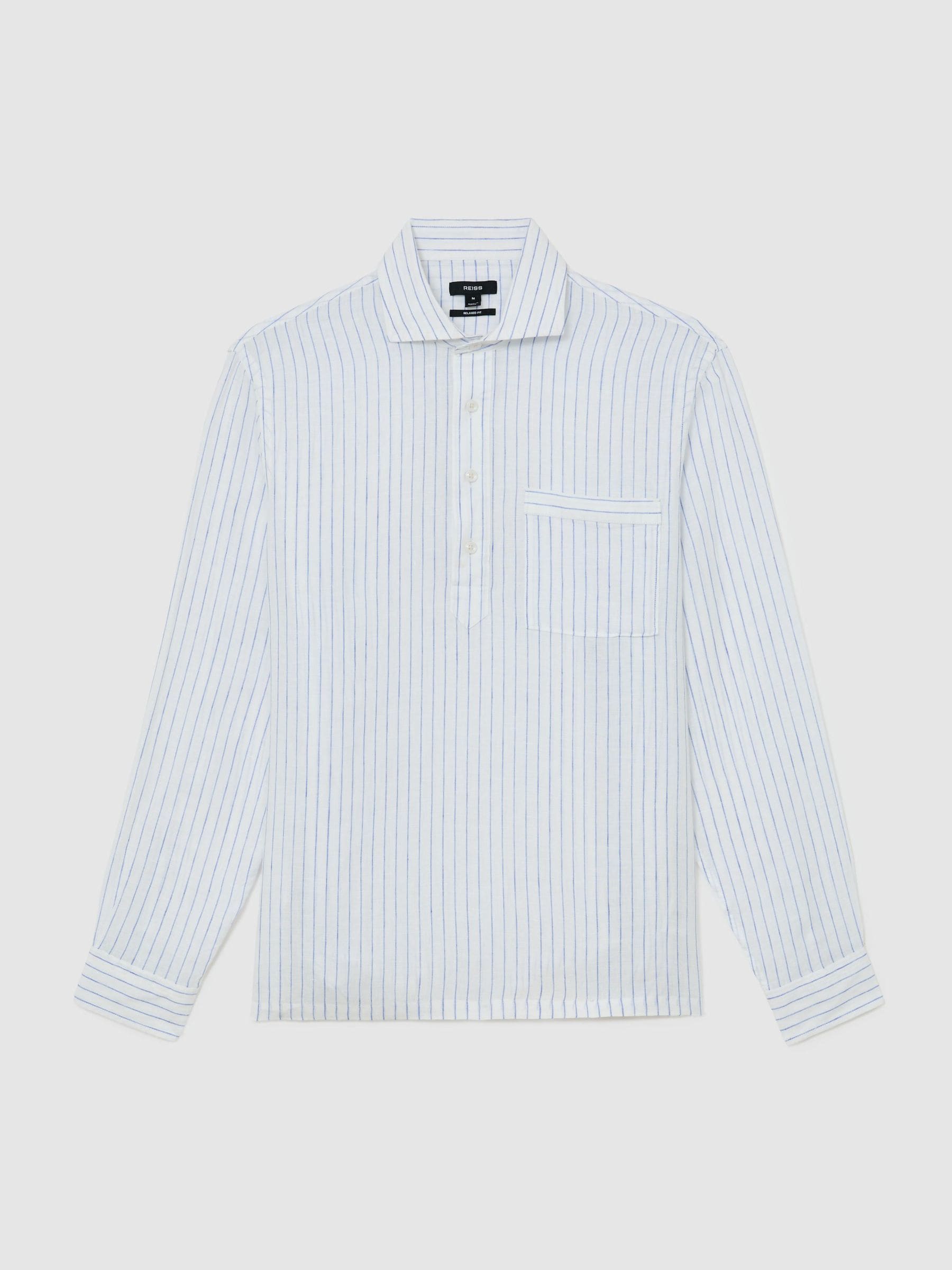 Buy Reiss Airforce Blue/White Stripe Plymouth Linen Pinstripe Half