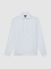 Reiss Airforce Blue/White Stripe Plymouth Linen Pinstripe Half-Button Shirt Regular-Fit - Image 2 of 6