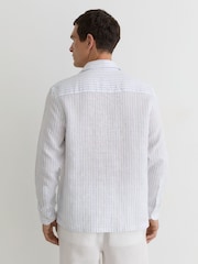 Reiss Airforce Blue/White Stripe Plymouth Linen Pinstripe Half-Button Shirt Regular-Fit - Image 5 of 6