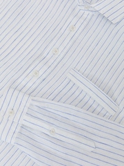 Reiss Airforce Blue/White Stripe Plymouth Linen Pinstripe Half-Button Shirt Regular-Fit - Image 6 of 6